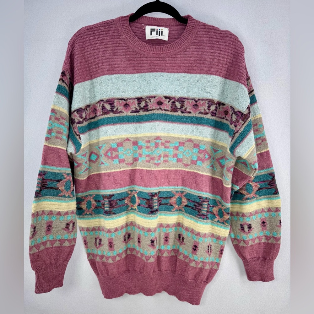 Vintage Fiji Made In Italy Coogi Style pullover sweater Cotton Blend 90s Sz XL